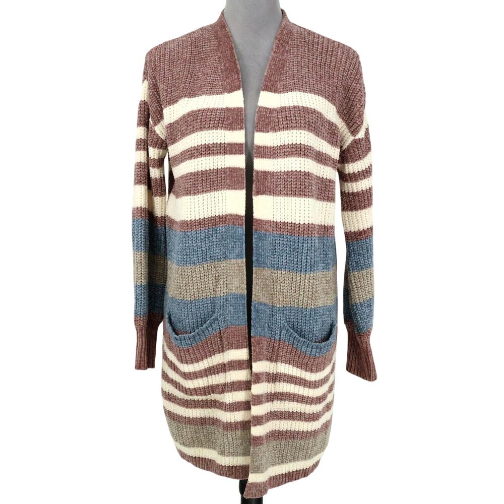 Madison and Hudson Sweater Womens Small Red Ivory Stripe Chunky Knit Cardigan